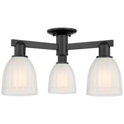 Arcadia Brookfield 23"W 3 Light Black Semi.Flush Mount w/ White Shade