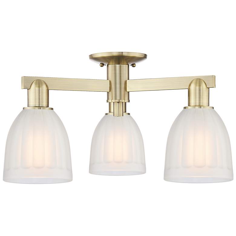 Image 1 Arcadia Brookfield 23"W 3 Light Brass Semi-Flush With White Shade