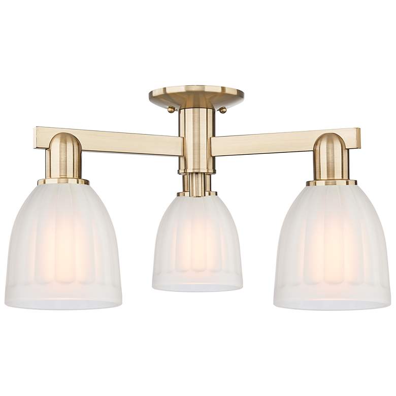 Image 1 Arcadia Brookfield 23"W 3 Light Bronze Semi.Flush Mount w/ White Shade