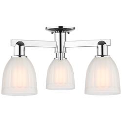 Arcadia Brookfield 23"W 3 Light Chrome Semi.Flush Mount w/ White Shade