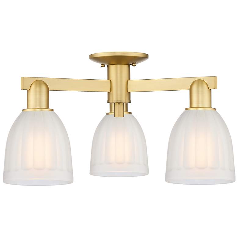 Image 1 Arcadia Brookfield 23"W 3 Light Gold Semi.Flush Mount w/ White Shade