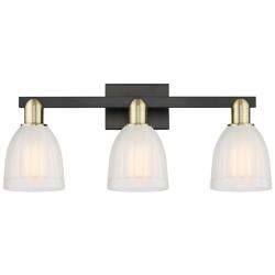 Arcadia Brookfield 25"W 3 Light Black Brass Bath Light w/ White Shade