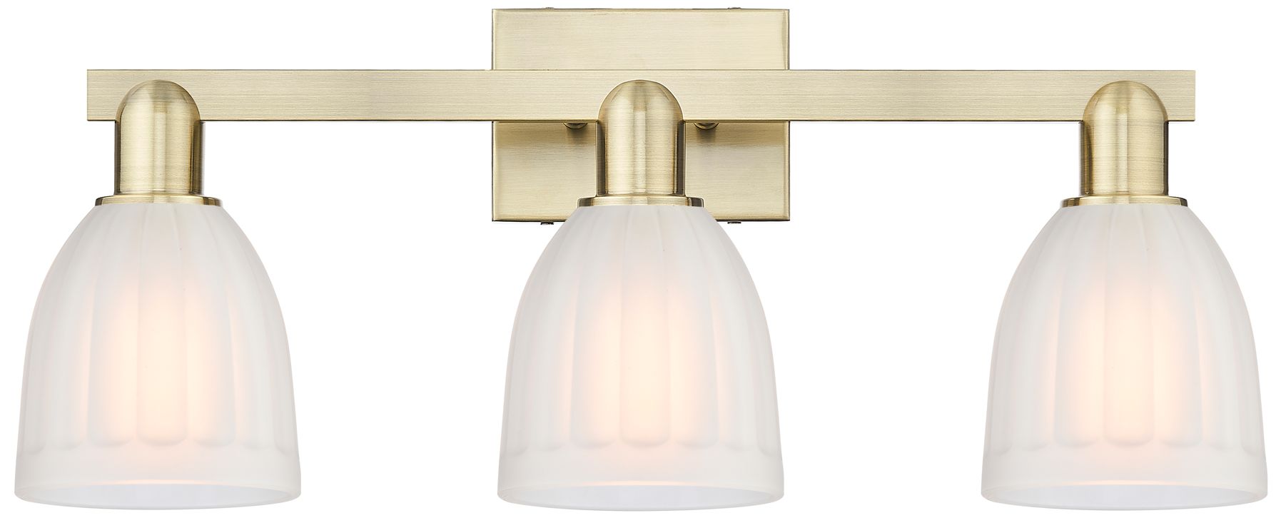Arcadia Brookfield 25"W 3 Light Brass Vanity Light With White Shade