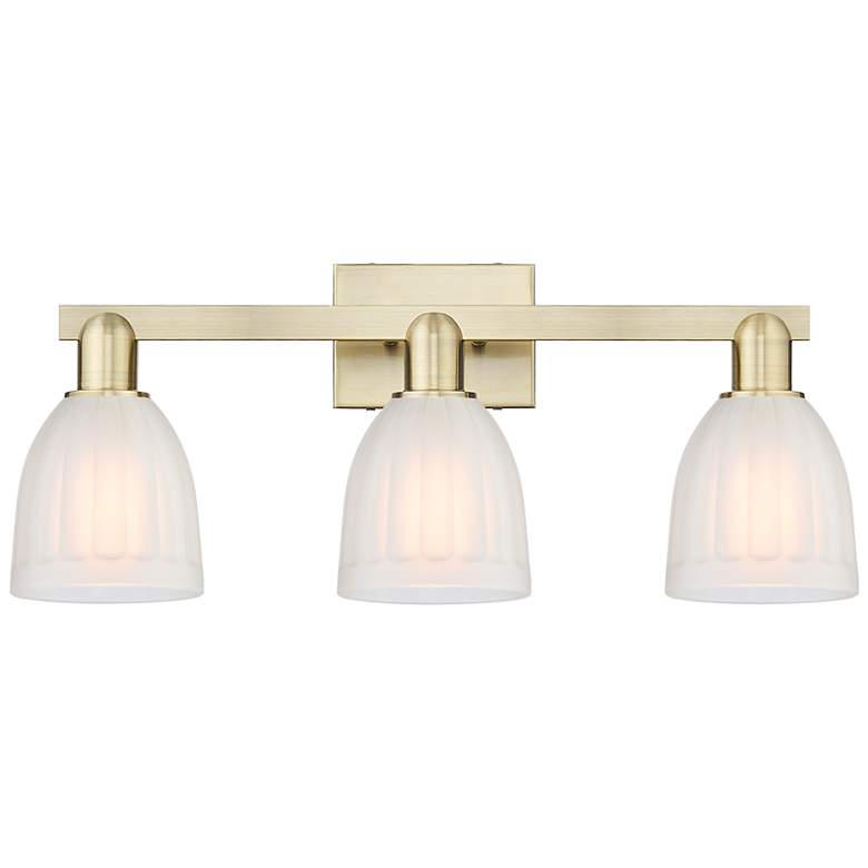 Image 1 Arcadia Brookfield 25"W 3 Light Brass Vanity Light With White Shade