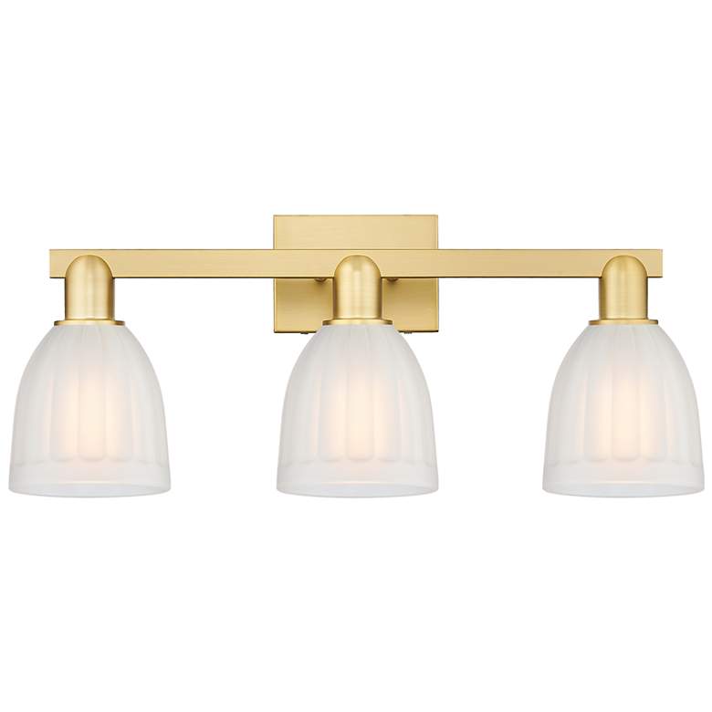 Image 1 Arcadia Brookfield 25"W 3 Light Satin Gold Vanity Light w/ White Shade