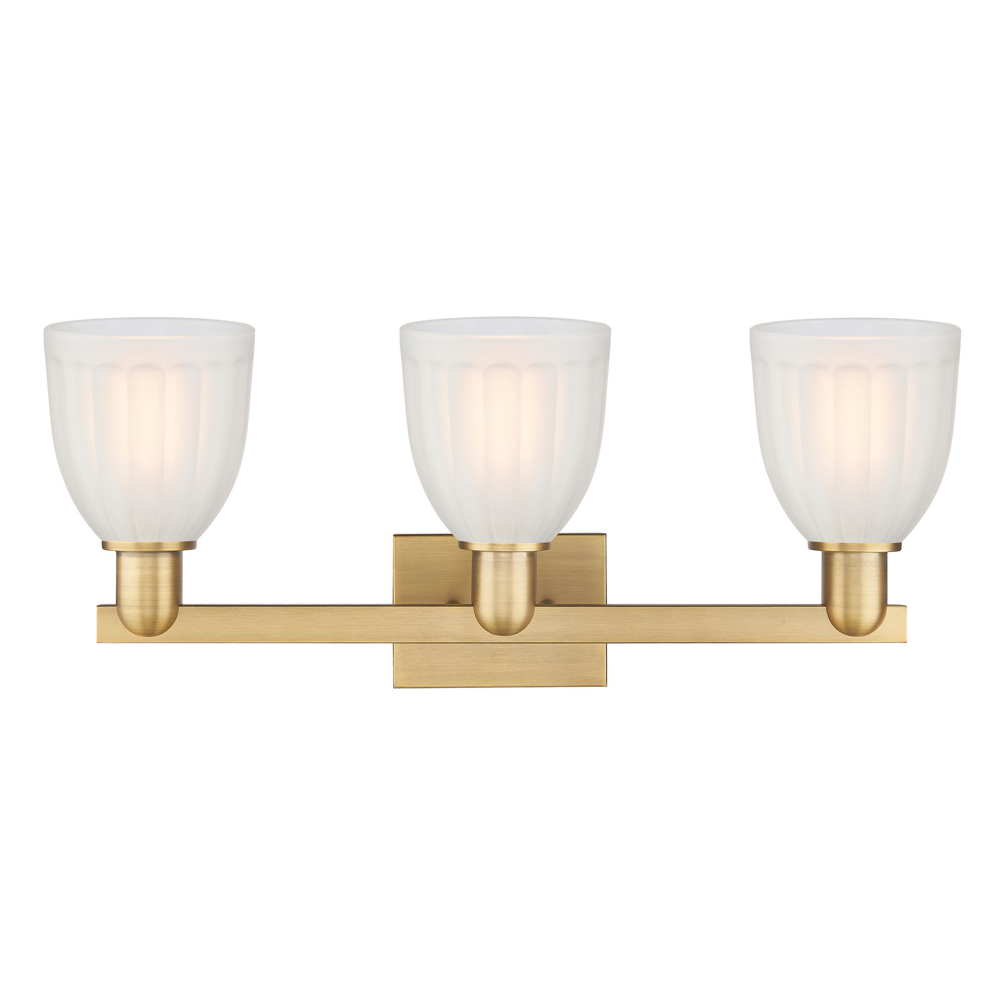 Image 2 Arcadia Brookfield 25"W 3-Lt Brushed Brass Bath Light w/ White Shade more views