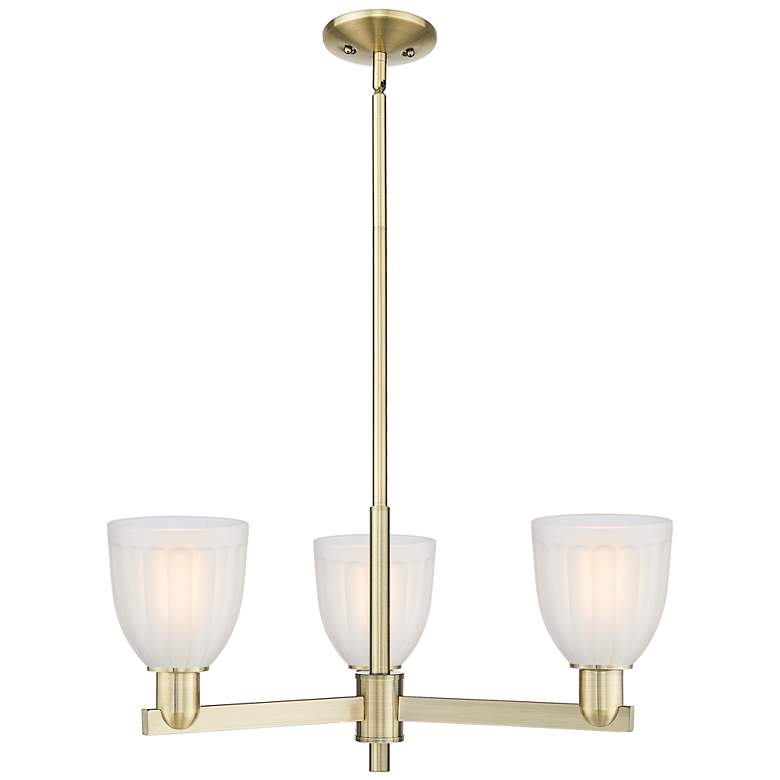 Image 1 Arcadia Brookfield 28"W 3 Light Brass Stem Chandelier w/ White Shade