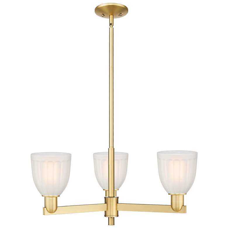 Image 1 Arcadia Brookfield 28"W 3 Light Gold Stem Chandelier w/ White Shade