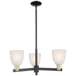 Arcadia Brookfield 28"W 3-Lt Black Brass Stem Chandelier w/ White Shade