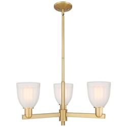 Arcadia Brookfield 28"W 3-Lt Brushed Brass Stem Chandelier w/ White Shade