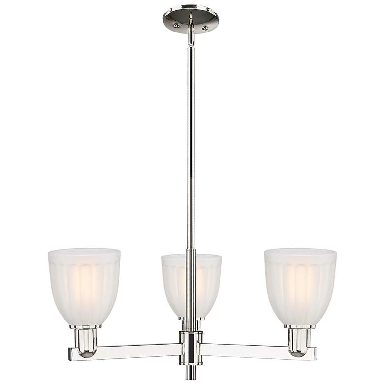 Image 1 Arcadia Brookfield 28"W 3-Lt Polished Nickel Stem Chandelier w/ White Shade