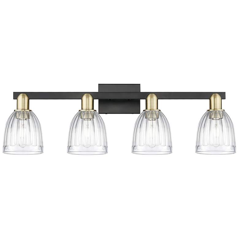 Image 1 Arcadia Brookfield 33"W 4 Light Black Brass Bath Light w/ Clear Shade