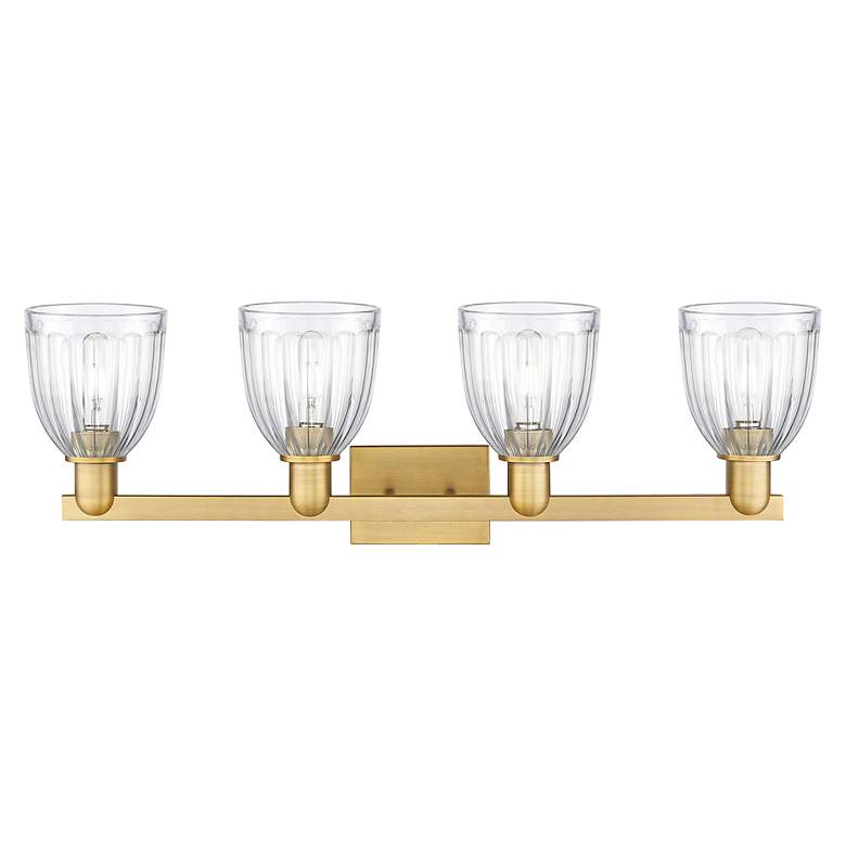 Image 2 Arcadia Brookfield 33"W 4 Light Brushed Brass Vanity w/ Clear Shade more views