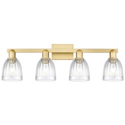 Arcadia Brookfield 33"W 4 Light Satin Gold Vanity Light w/ Clear Shade
