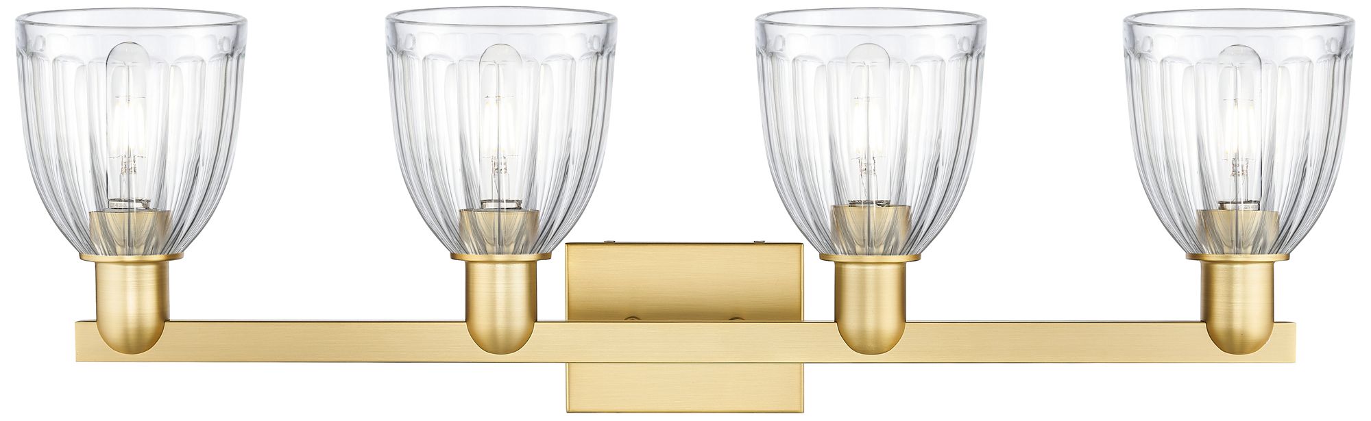 Image 2 Arcadia Brookfield 33"W 4 Light Satin Gold Vanity Light w/ Clear Shade more views