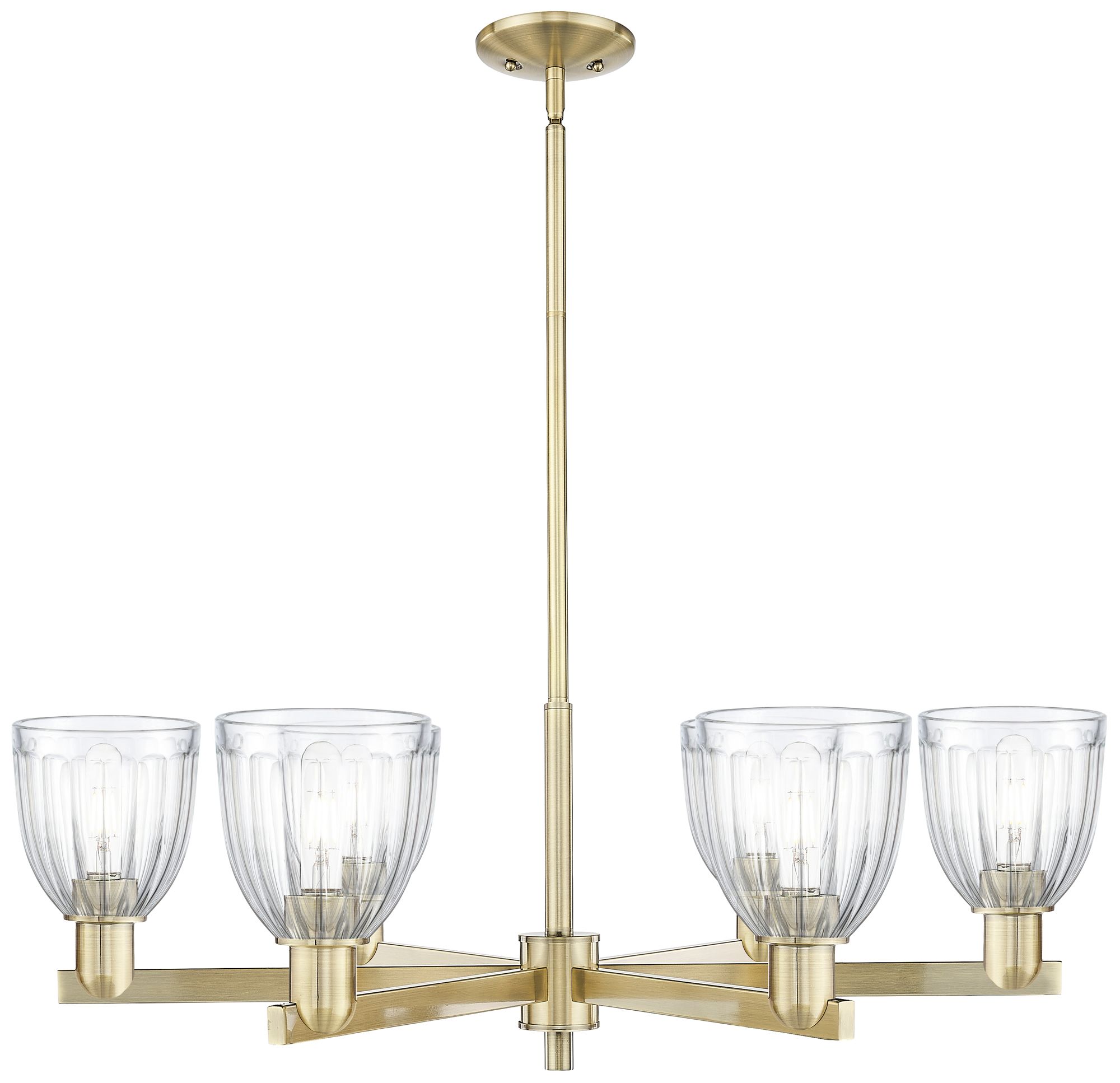 Arcadia Brookfield 36"W 6 Light Brass Stem Chandelier w/ Clear Shade