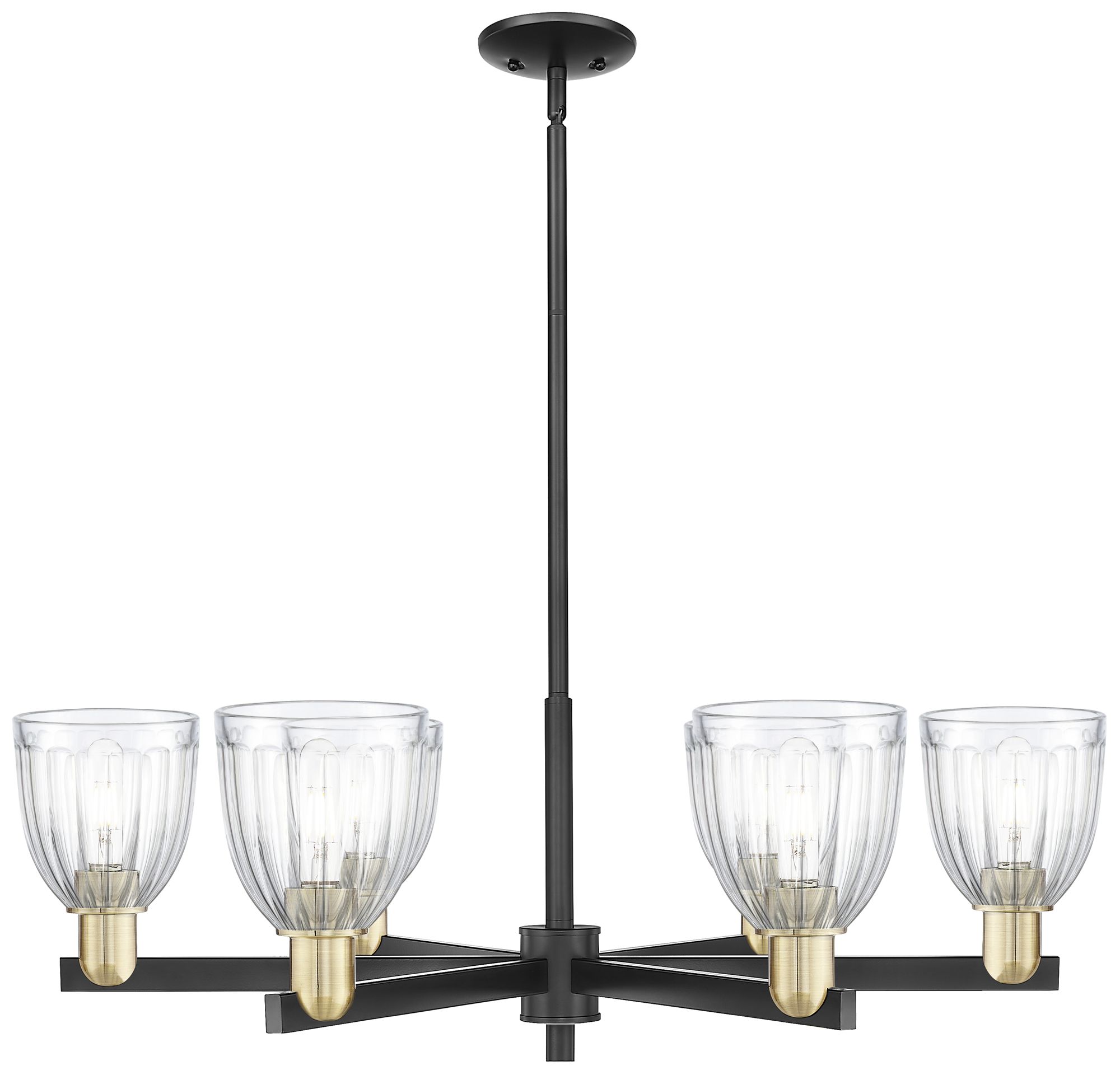 Arcadia Brookfield 36"W 6-Lt Black Brass Stem Chandelier w/ Clear Shade