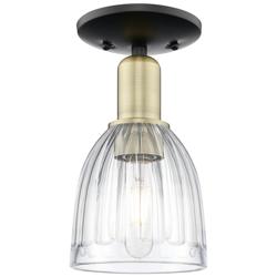 Arcadia Brookfield 6"W Black And Brass Semi.Flush Mount w/ Clear Shade