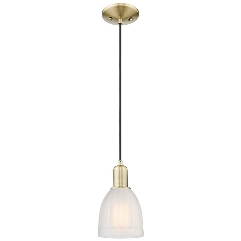 Image 1 Arcadia Brookfield 6"W Brass Cord Hung Mini Pendant With White Shade