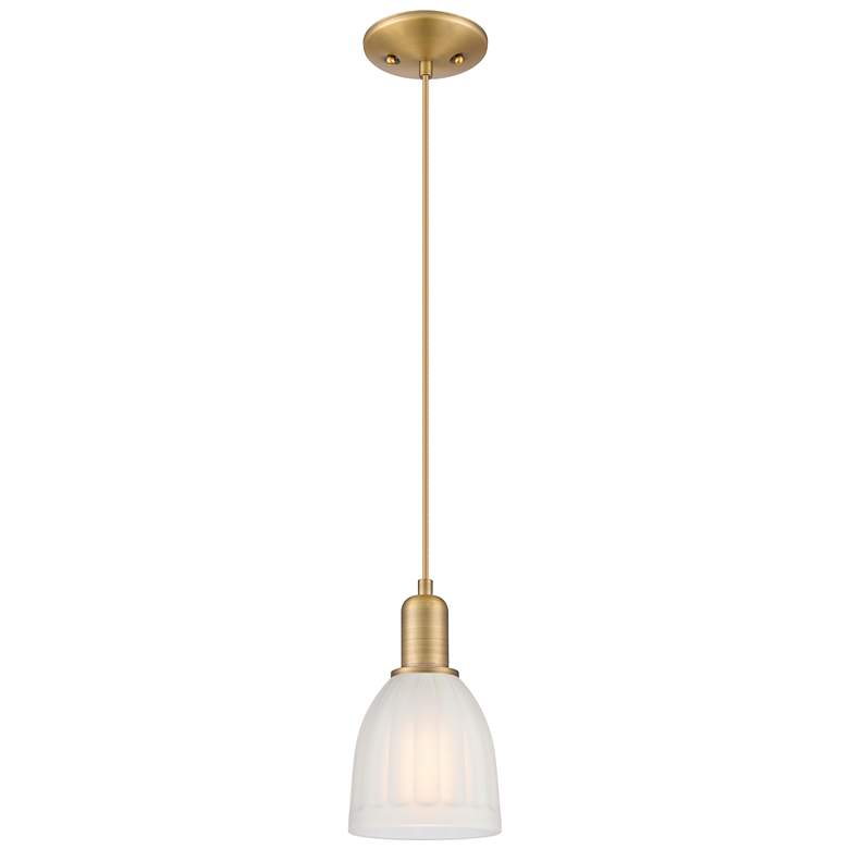 Image 1 Arcadia Brookfield 6"W Brushed Brass Cord Mini Pendant w/ White Shade