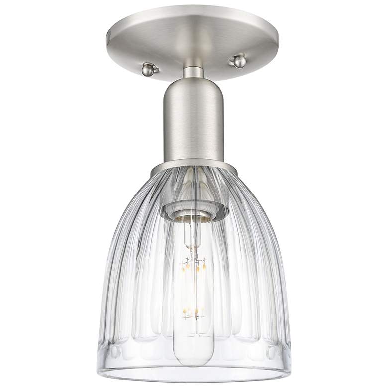 Image 1 Arcadia Brookfield 6"W Brushed Nickel Semi.Flush Mount w/ Clear Shade