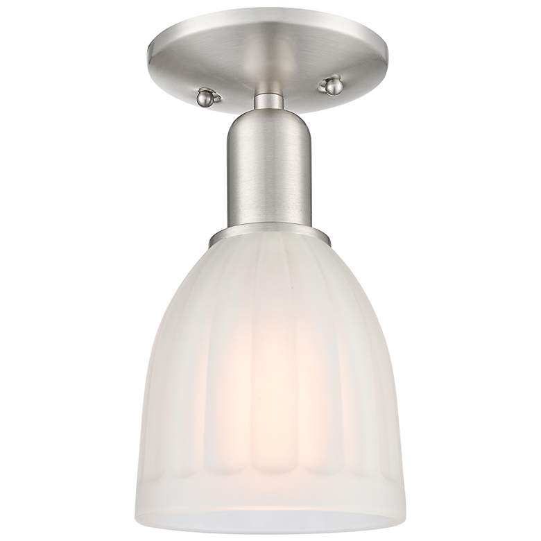 Image 1 Arcadia Brookfield 6"W Brushed Nickel Semi.Flush Mount w/ White Shade