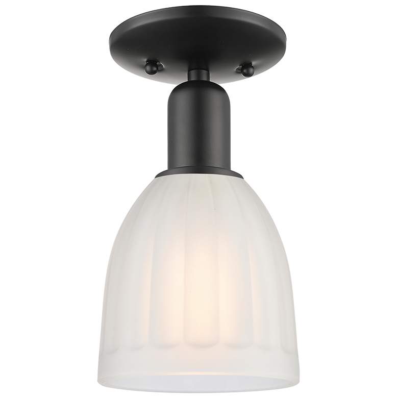 Image 1 Arcadia Brookfield 6"W Matte Black Semi.Flush Mount With White Shade