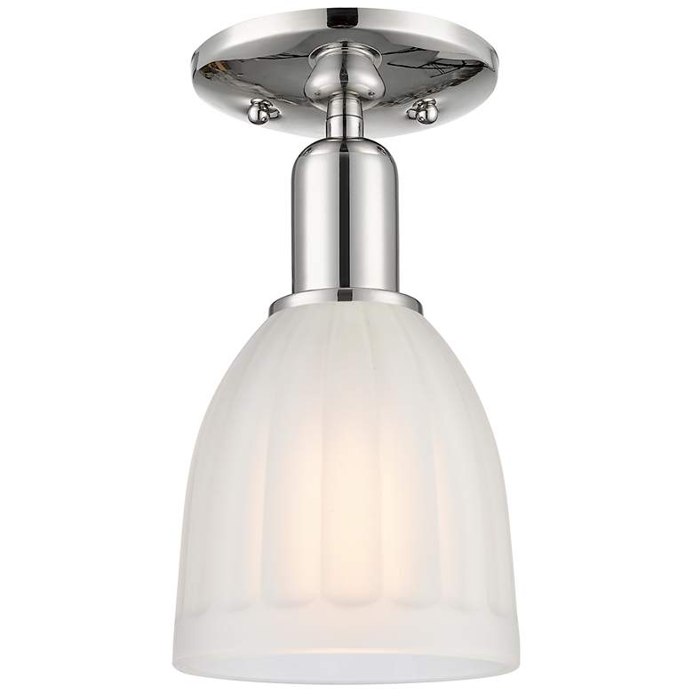 Image 1 Arcadia Brookfield 6"W Polished Nickel Semi.Flush Mount w/ White Shade