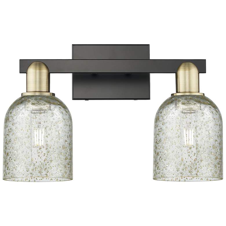 Image 1 Arcadia Caledonia 16"W 2 Light Black Brass Vanity Light w/ Mica Shade
