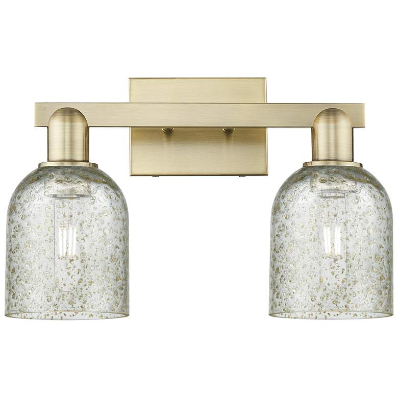 Image 1 Arcadia Caledonia 16"W 2 Light Brass Vanity Light With Mica Shade