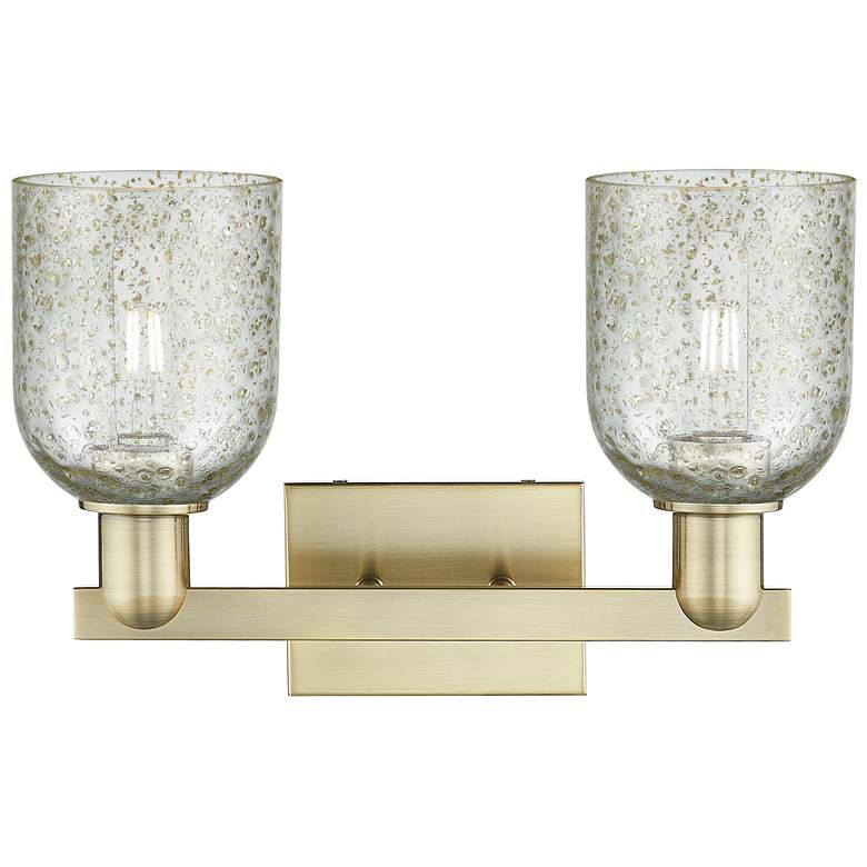 Image 2 Arcadia Caledonia 16"W 2 Light Brass Vanity Light With Mica Shade more views