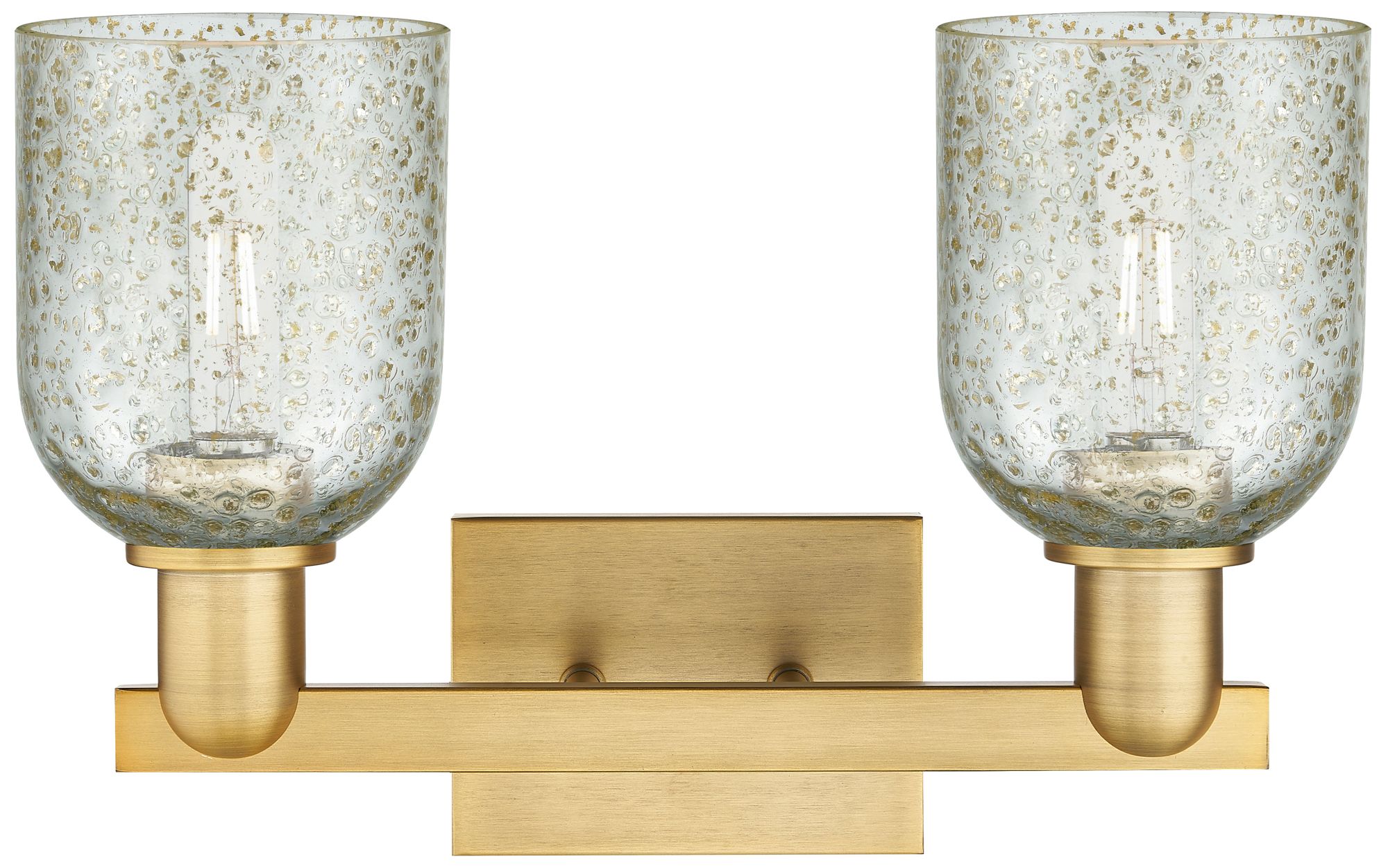 Image 2 Arcadia Caledonia 16"W 2 Light Brushed Brass Bath Light w/ Mica Shade more views