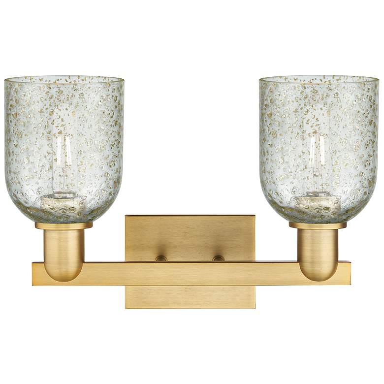 Image 2 Arcadia Caledonia 16"W 2 Light Brushed Brass Bath Light w/ Mica Shade more views