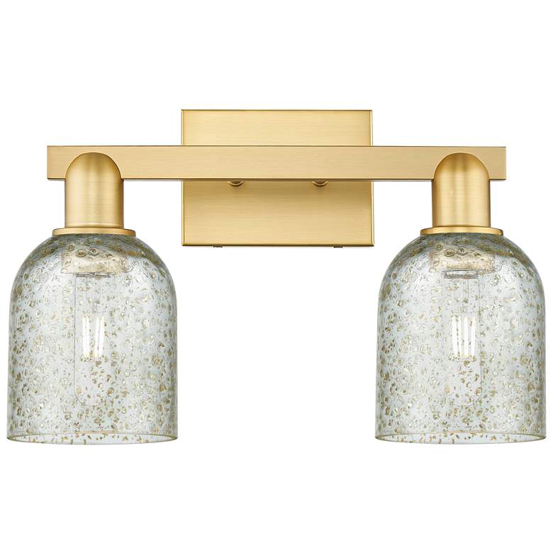 Image 1 Arcadia Caledonia 16"W 2 Light Satin Gold Vanity Light With Mica Shade
