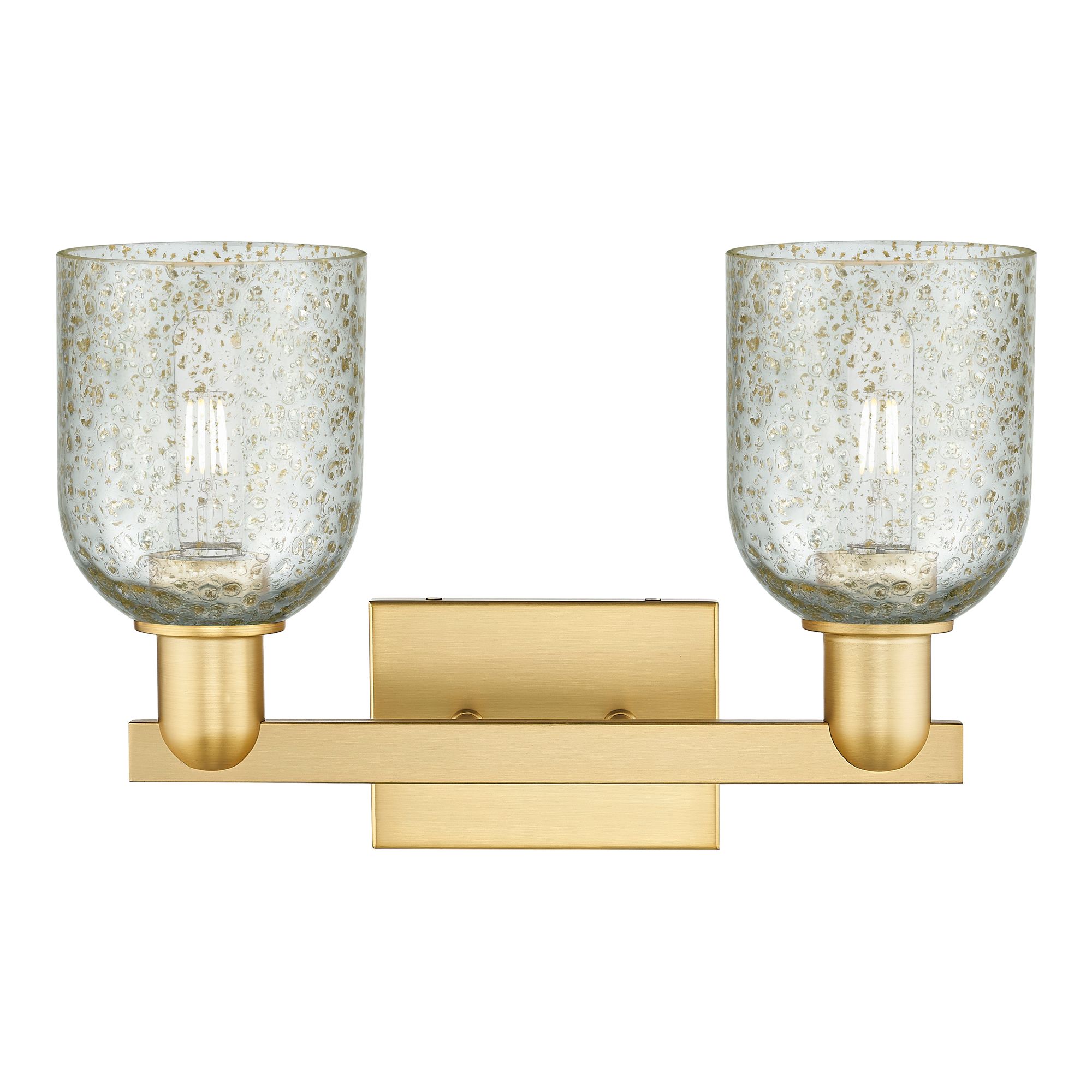 Image 2 Arcadia Caledonia 16"W 2 Light Satin Gold Vanity Light With Mica Shade more views
