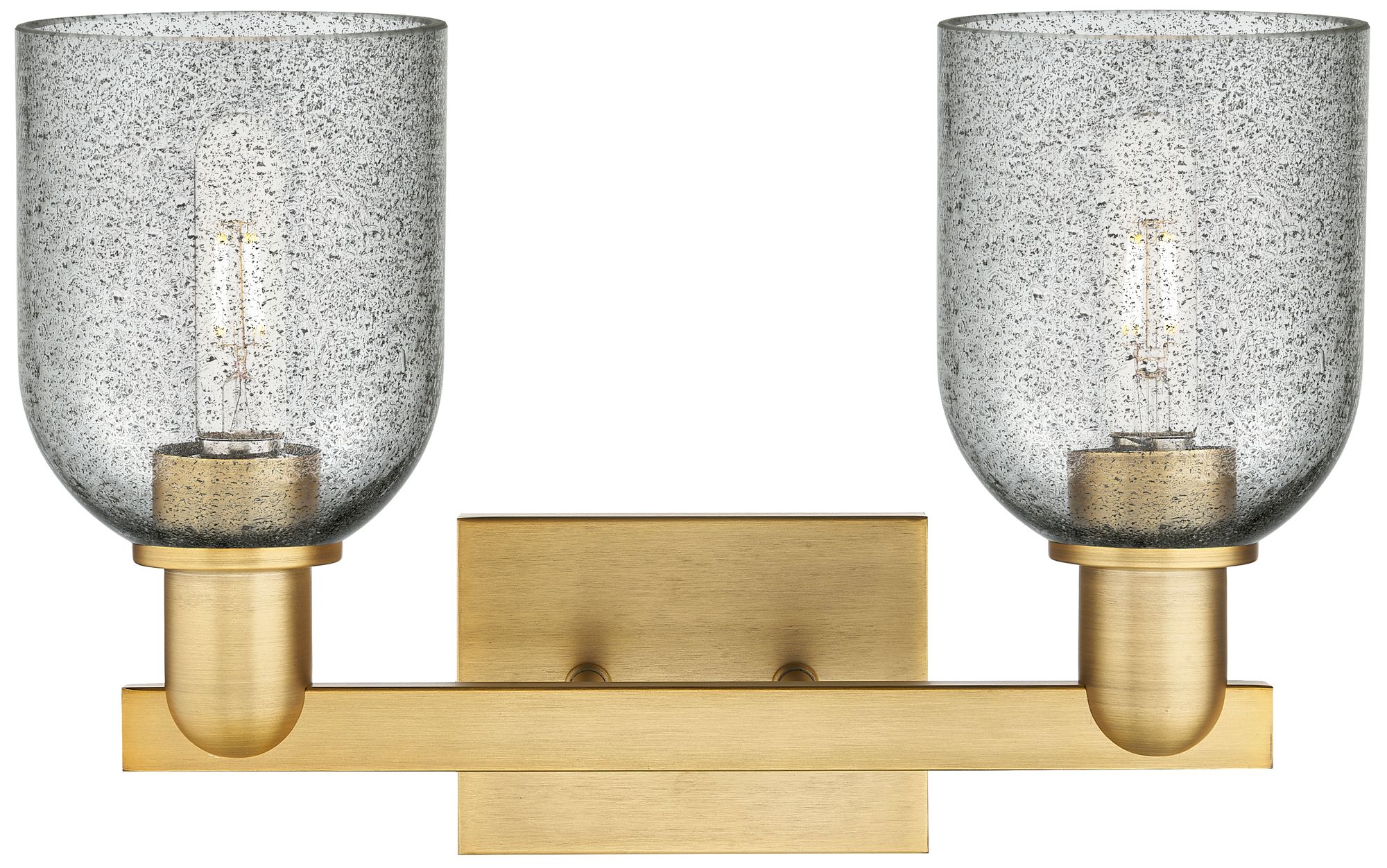 Image 2 Arcadia Caledonia 16"W 2-Lt Brushed Brass Bath Light w/ Charcoal Shade more views
