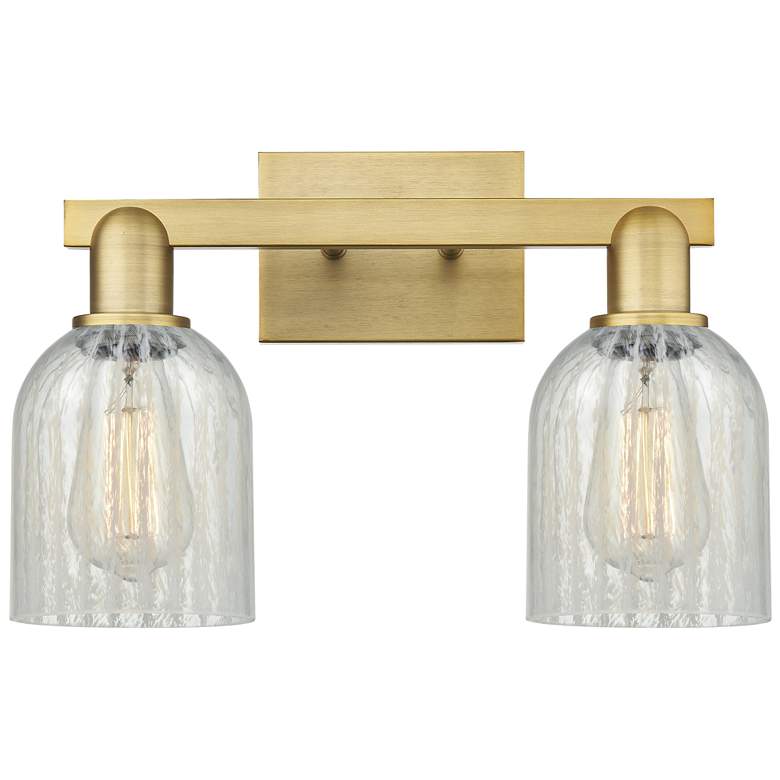 Image 1 Arcadia Caledonia 16"W 2-Lt Brushed Brass Vanity w/ Mouchette Shade