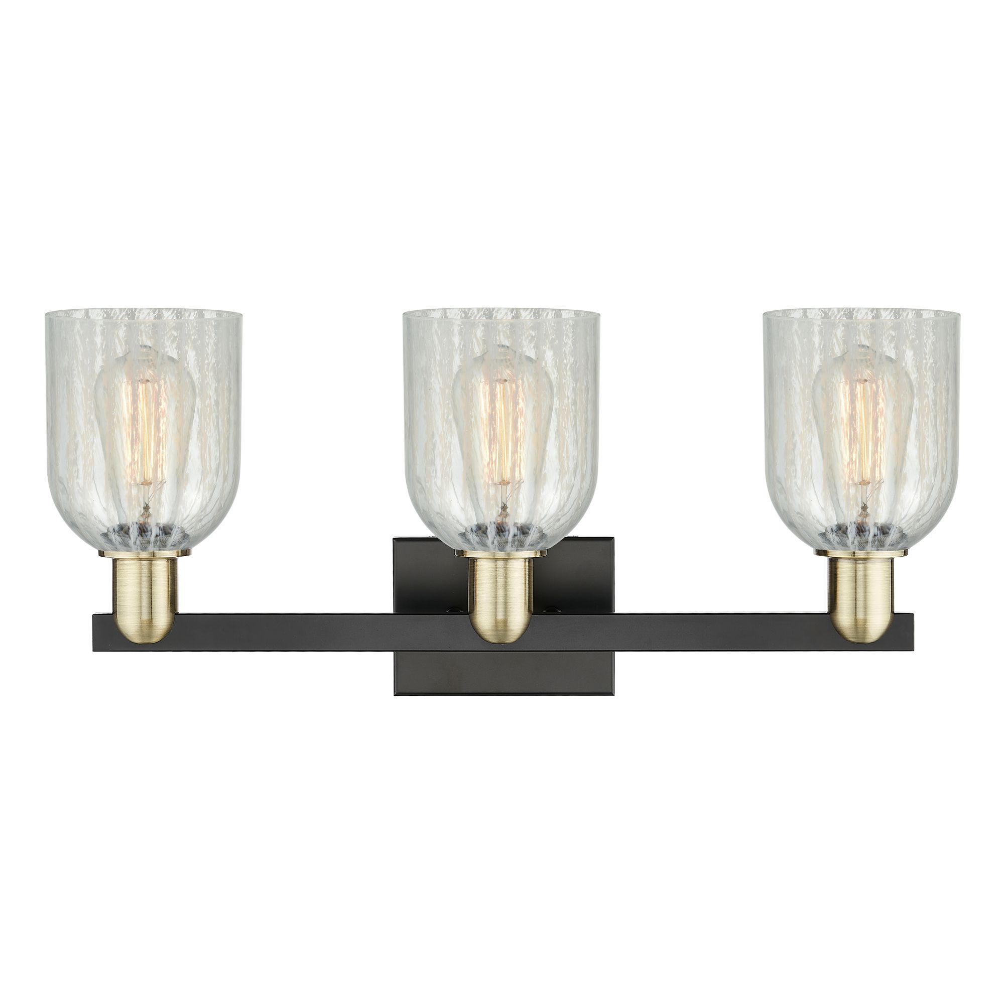 Image 2 Arcadia Caledonia 24"W 3-Lt Black Brass Bath Light w/ Mouchette Shade more views
