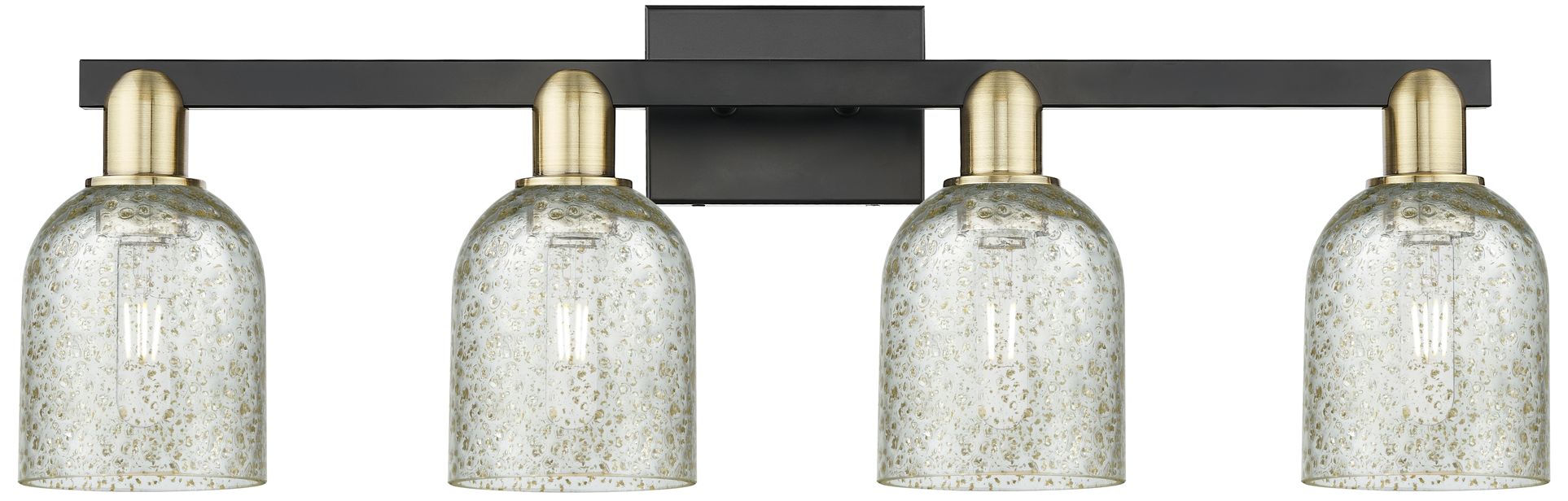 Arcadia Caledonia 32"W 4 Light Black Brass Vanity Light w/ Mica Shade