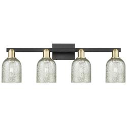 Arcadia Caledonia 32"W 4 Light Black Brass Vanity Light w/ Mica Shade