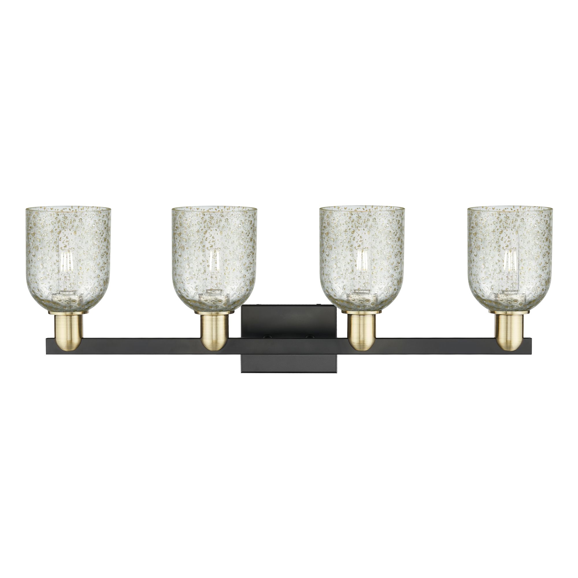 Image 2 Arcadia Caledonia 32"W 4 Light Black Brass Vanity Light w/ Mica Shade more views