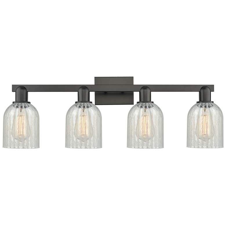 Image 1 Arcadia Caledonia 32"W 4 Light Black Vanity Light w/ Mouchette Shade