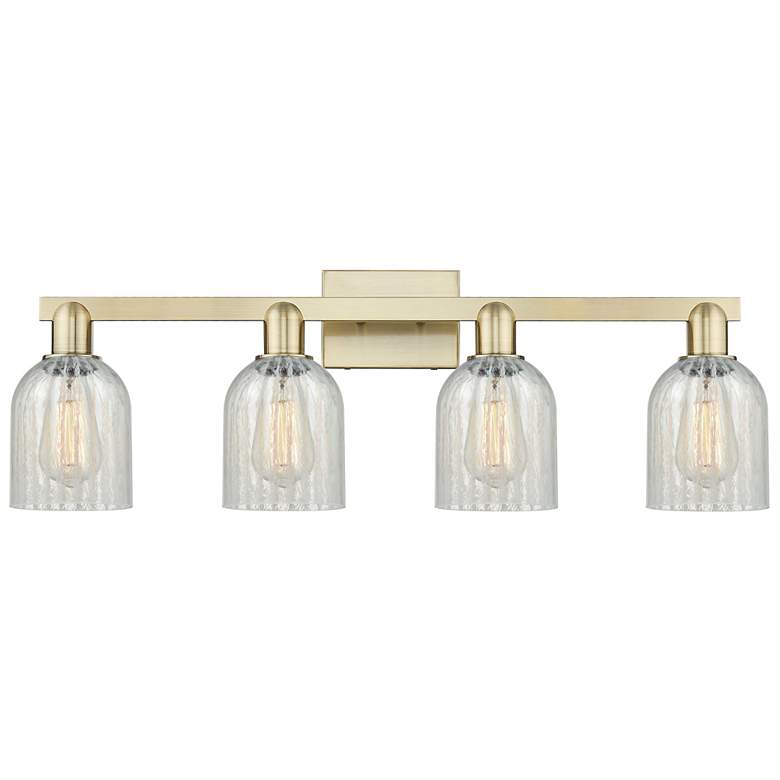 Image 1 Arcadia Caledonia 32"W 4 Light Brass Vanity Light With Mouchette Shade