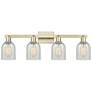 1_Arcadia Caledonia 32"W 4 Light Brass Vanity Light With Mouchette Shade