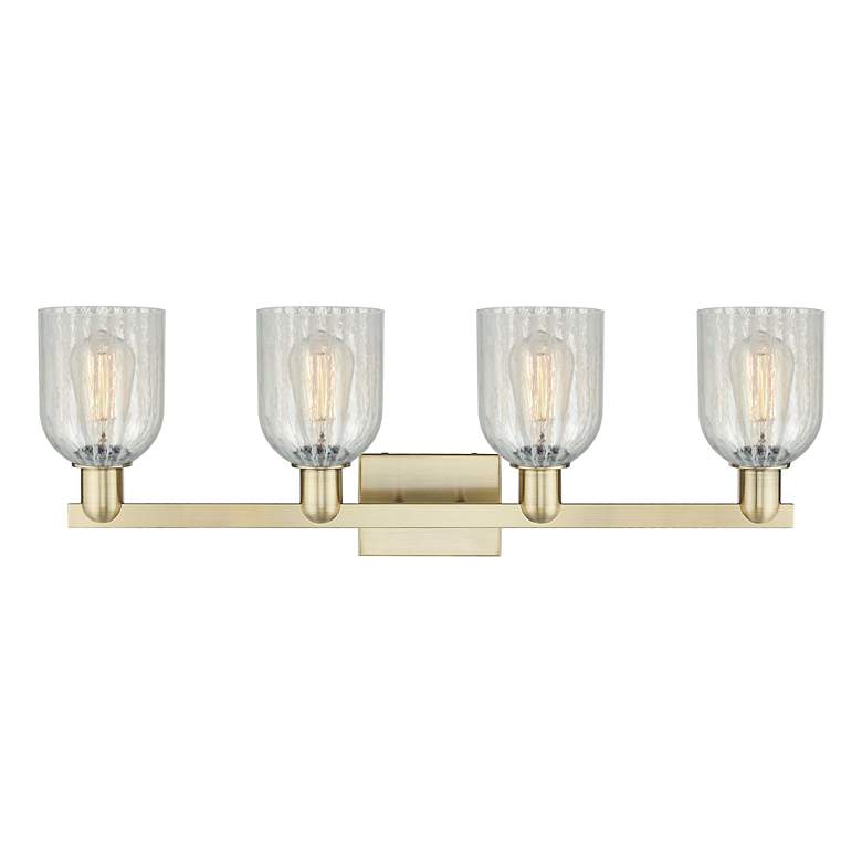 Image 2 Arcadia Caledonia 32"W 4 Light Brass Vanity Light With Mouchette Shade more views