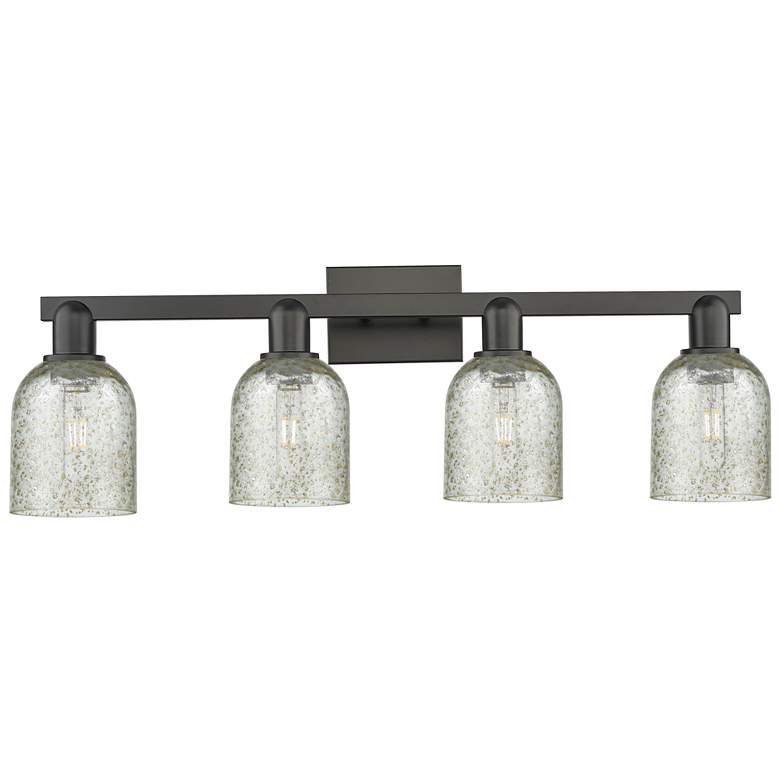 Image 1 Arcadia Caledonia 32"W 4 Light Matte Black Bath Light With Mica Shade