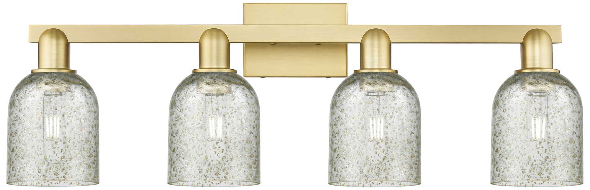 Arcadia Caledonia 32"W 4 Light Satin Gold Vanity Light With Mica Shade