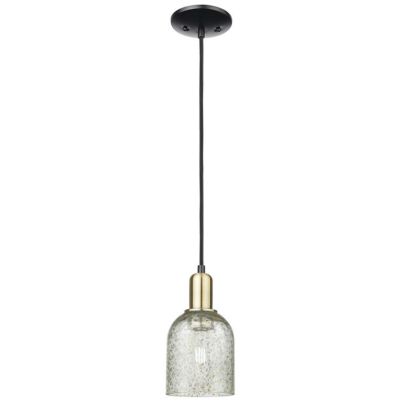 Image 1 Arcadia Caledonia 5"W Black Brass Cord Hung Mini Pendant w/ Mica Shade