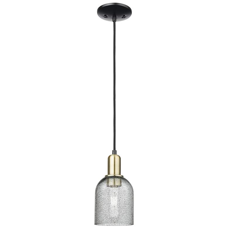 Image 1 Arcadia Caledonia 5"W Black Brass Cord Mini Pendant w/ Charcoal Shade