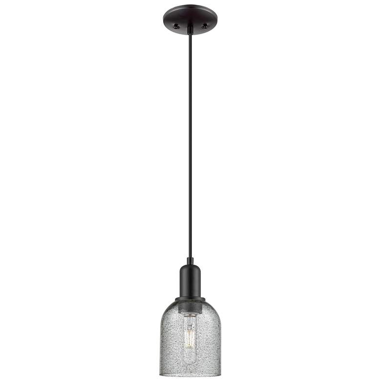 Image 1 Arcadia Caledonia 5"W Black Cord Hung Mini Pendant w/ Charcoal Shade